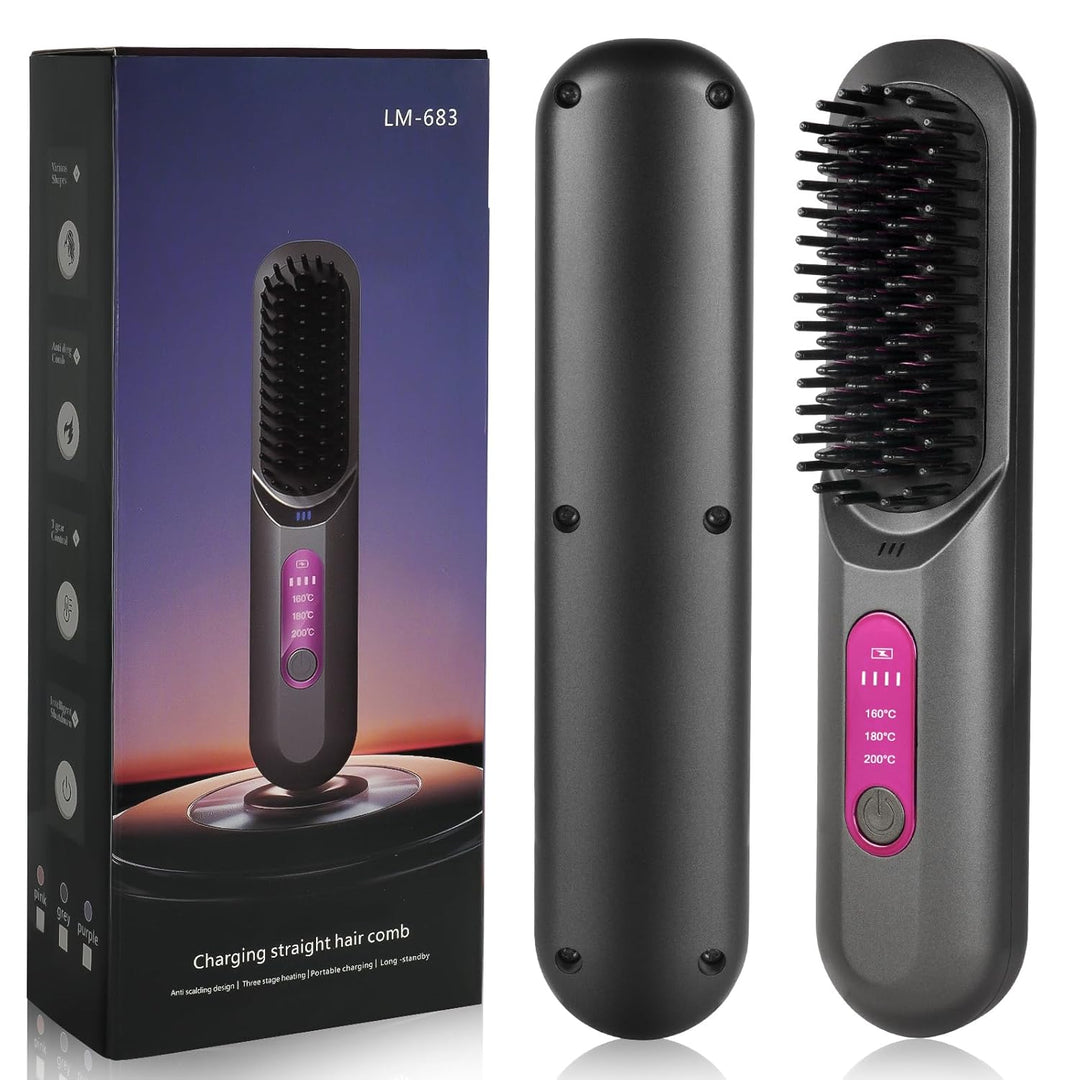 LOPHE Mini Haarglätterbürste, Glättbürste Kabellos, Hair Straightener Comb mit LCD-Bildschirm 3-Stuf