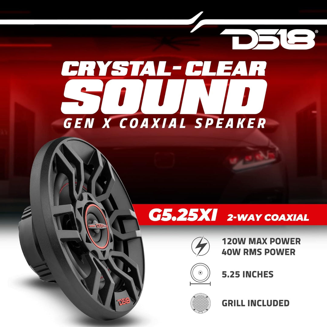 DS18 GEN-x5.25 5,25 Zoll 135 Watt 2-Wege-Koaxial-Lautsprecher mit Mesh-Gitter 4-Ohm - als EIN Paar v