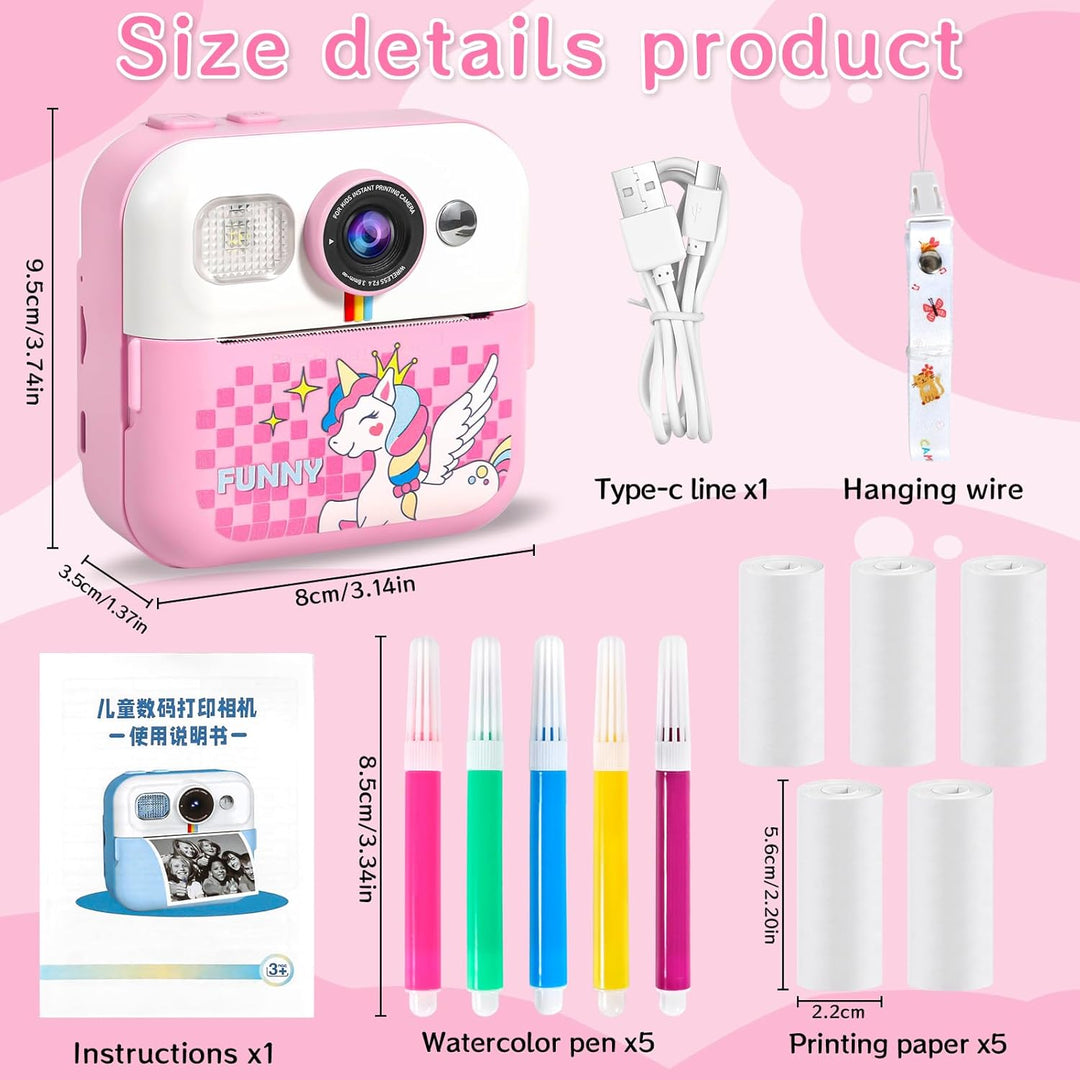Kinderkamera Sofortbildkamera 1080P 2,4 Zoll Bildschirm Sofortbildkamera Kinder mit Druckpapier & 32
