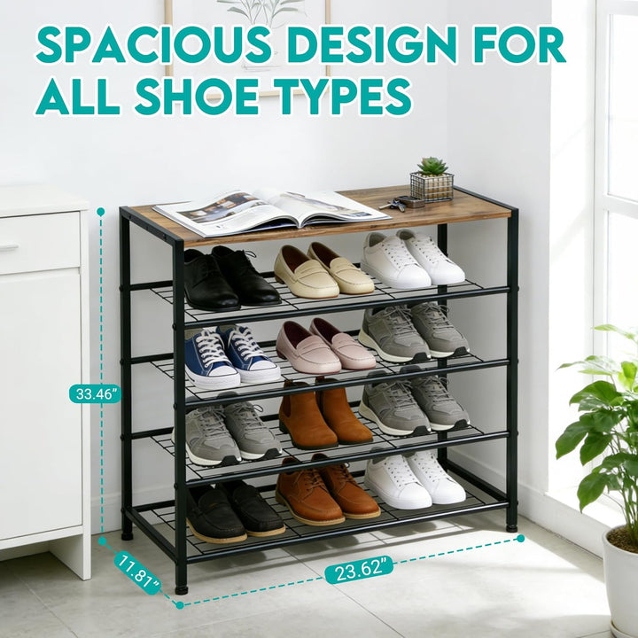 Schuhregal, Schuhregal 5 Ebenen mit Sitzgelegenheit, Metall-Schuhablage für Kleiderschrank, Flur, Ei