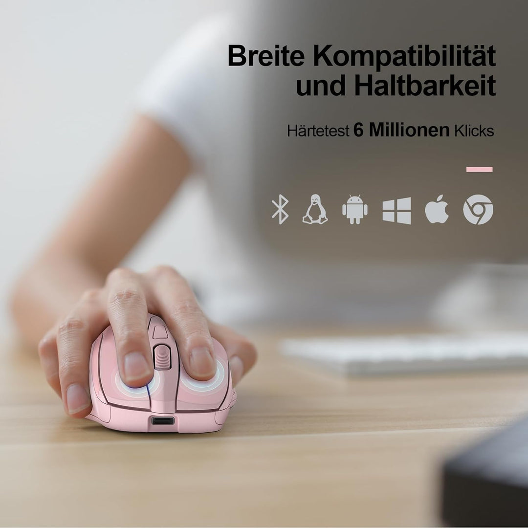 TECKNET Bluetooth Maus, Wiederaufladbare Maus Kabellos(DREI Modi: BT 5.0/3.0 + 2.4G), 4800 DPI, Ergo