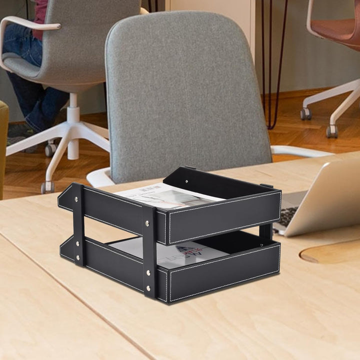 Schreibtisch-Organizer aus Leder, stapelbarer Büro-Aktenordner, Dokumentenfach für Akten, Ordner, Br