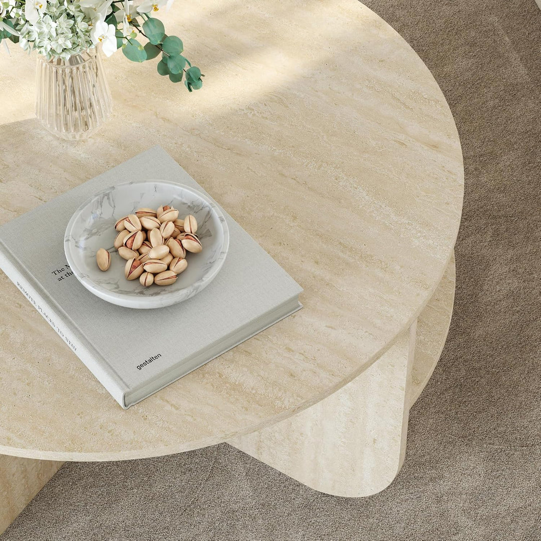 [en.casa] Couchtisch Reykhon Wohnzimmertisch Ø80 x 41 cm Sofatisch mit 2 Ablageflächen Kaffeetisch r