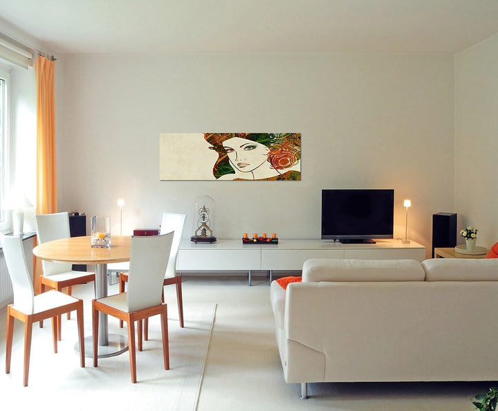 Paul Sinus Art Panoramabild auf Leinwand und Keilrahmen 120x40cm Gemälde Mädchen Gesicht Portrait