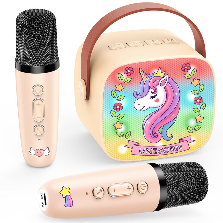 Dislocati Karaoke Anlage Set mit 2 Bluetooth Mikrofonen Kinder, Einhorn Geschenk für Mädchen 3-12 Ja