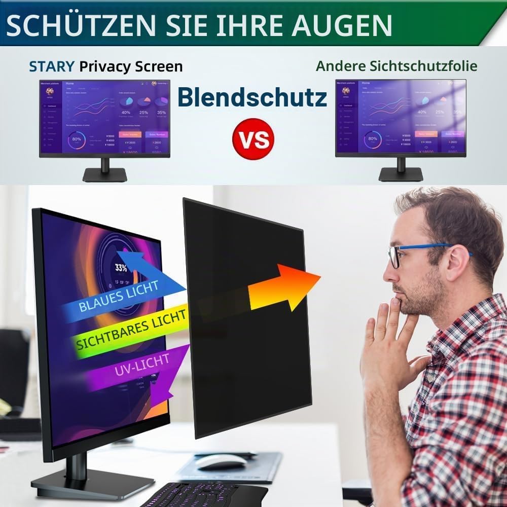 STARY Blickschutzfolie für 27 Zoll 16:9 Ultra-Slim Bezel Monitor Selbstklebend Abnehmbar ohne Rückst