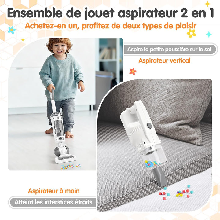 PLAY 2in1 Kinder Staubsauger Spielzeug mit Sound &amp; Eva ab 3 Jahren Weiss | 2 Modi: Stand &amp; Hand mit
