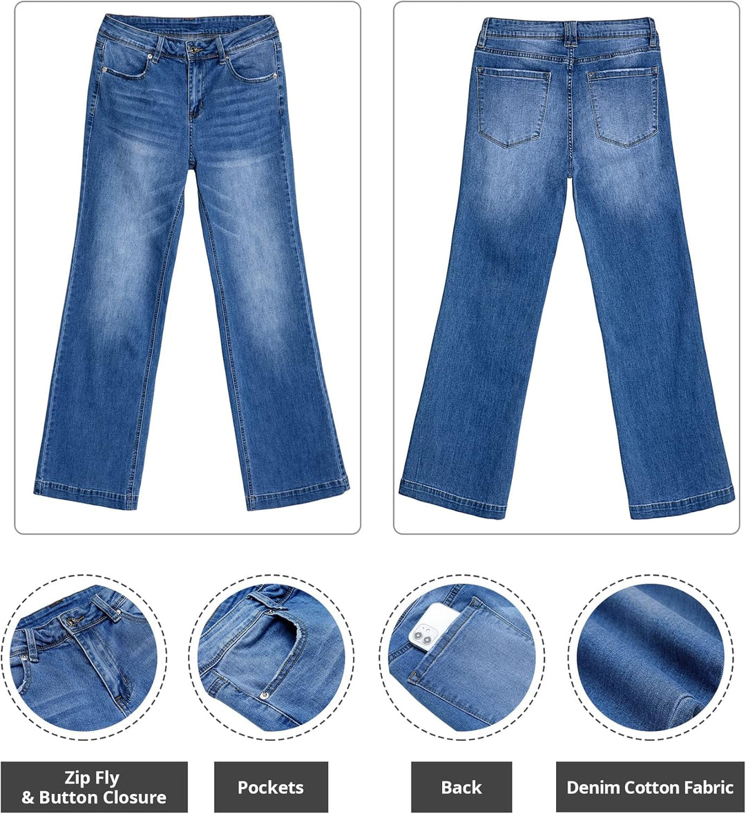 Roskiky Schlaghose Damen Jeans Wide Leg Baggy Jeans Damen High Waist Stretch Hosen Damen Jeans XS La