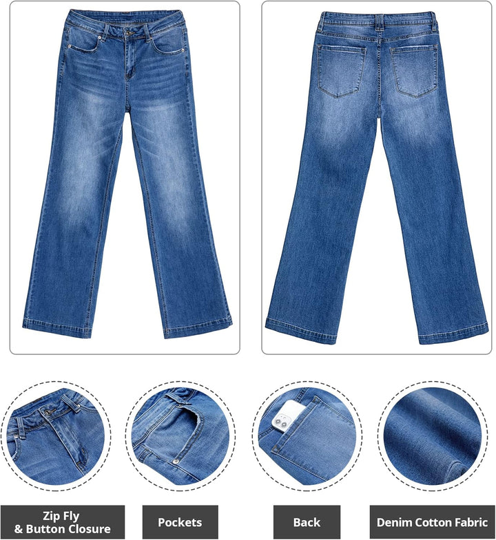 Roskiky Schlaghose Damen Jeans Wide Leg Baggy Jeans Damen High Waist Stretch Hosen Damen Jeans XS La