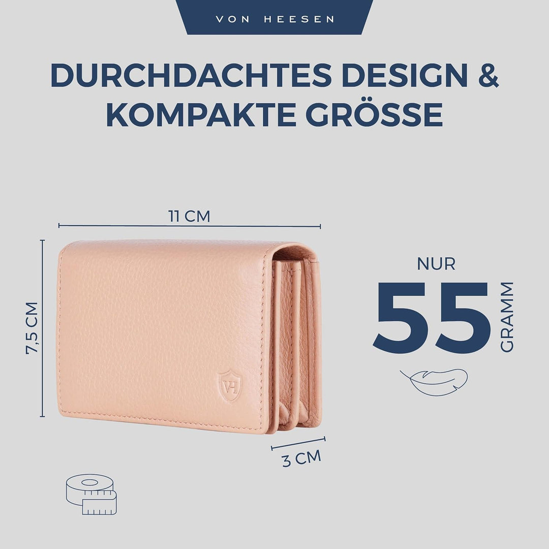 VON HEESEN® Visitenkartenetui Leder mit RFID-Schutz - Platz für 50 Visitenkarten - 6 Fächer - Visite