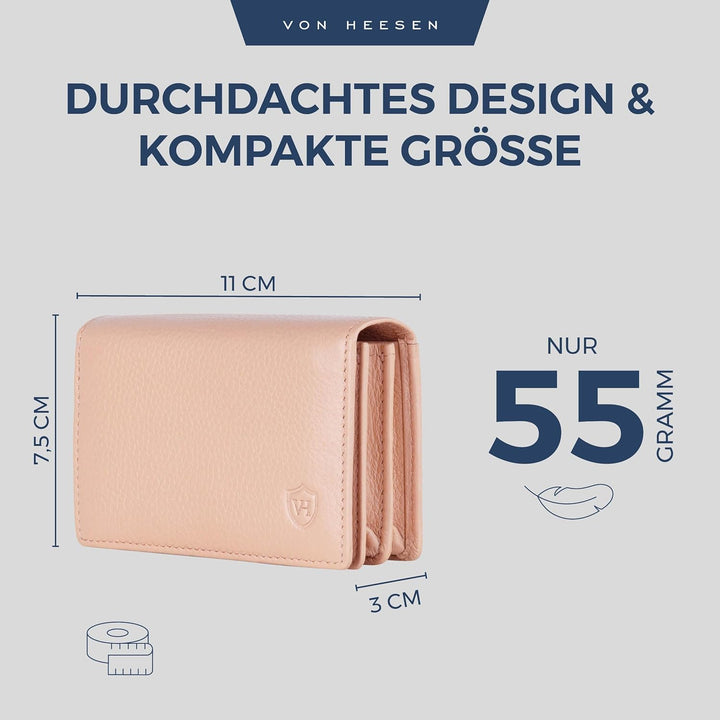 VON HEESEN® Visitenkartenetui Leder mit RFID-Schutz - Platz für 50 Visitenkarten - 6 Fächer - Visite