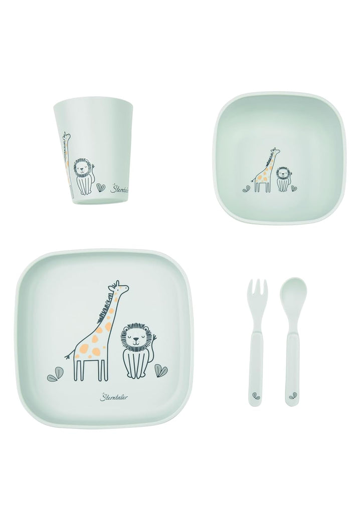 Sterntaler Geschirrset Giraffe & Löwe – Eckige Form mit Safari Motiv – Teller, Schale, Becher & Best