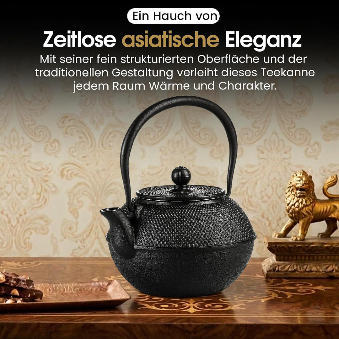 DIMONO® Japanische Teekanne aus Gusseisen 1300ml inkl. Edelstahl Sieb | Hält Tee extra lange warm, a