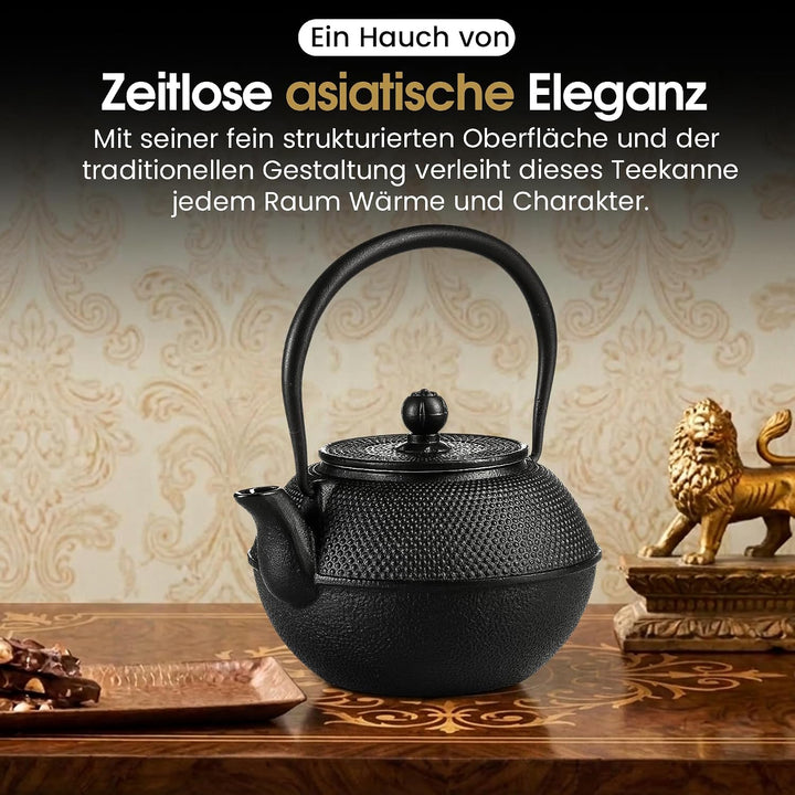DIMONO® Japanische Teekanne aus Gusseisen 1300ml inkl. Edelstahl Sieb | Hält Tee extra lange warm, a