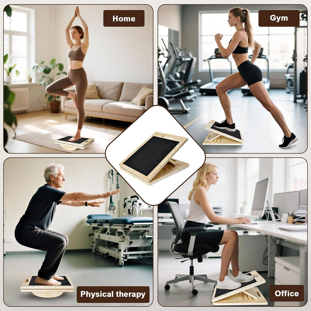 2-in-1 Schrägbrett aus Holz und Balance Board, Verstellbares Wadendehner Slant Board, Rutschfestes B