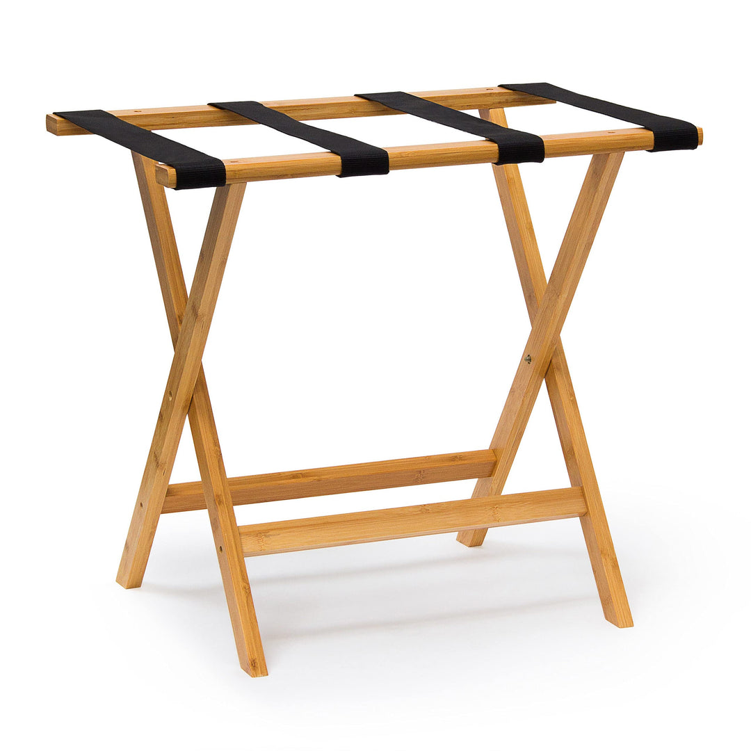Relaxdays Kofferständer Holz HxBxT 50 x 60 x 37,5 cm Kofferbock aus Bambus mit 4 stabilen Gurten als