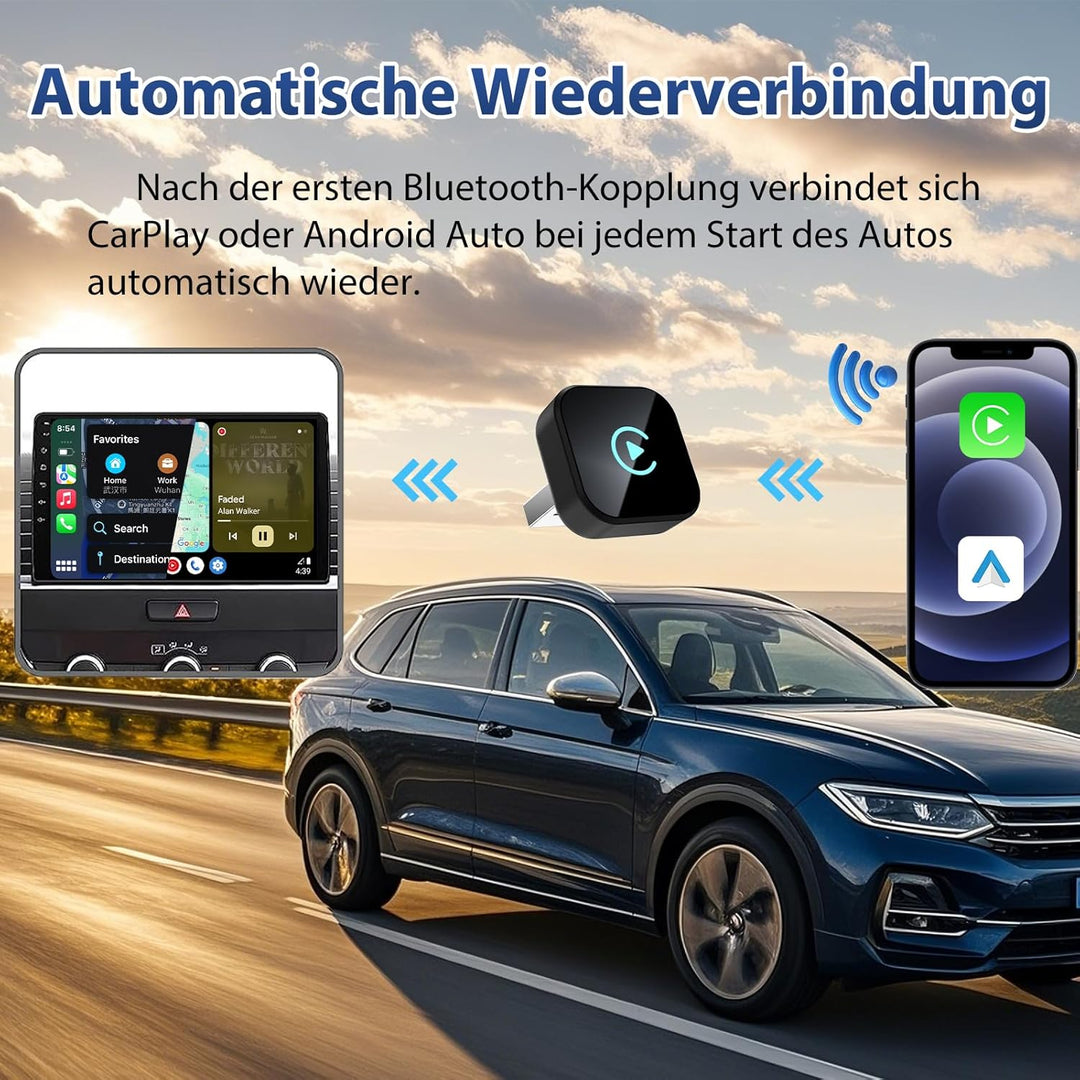 Mini USB Wireless CarPlay Adapter, Auto Multimedia Dongle, kabelloser Android Auto 2 in 1 Adapter, K
