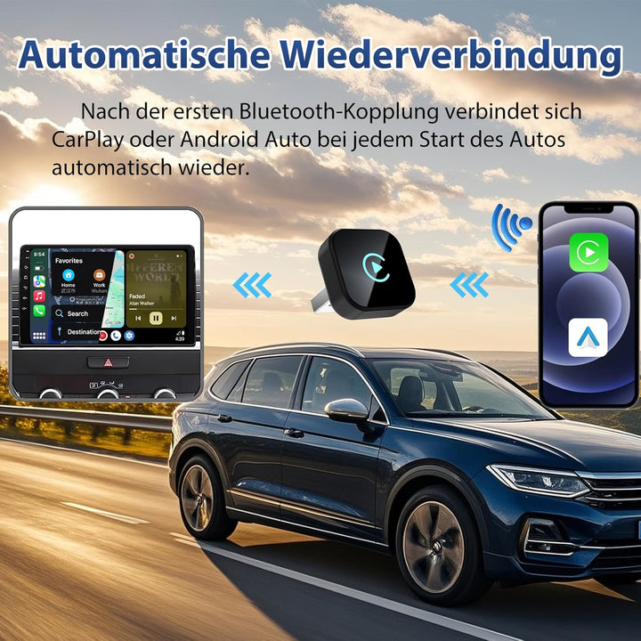 Mini USB Wireless CarPlay Adapter, Auto Multimedia Dongle, kabelloser Android Auto 2 in 1 Adapter, K