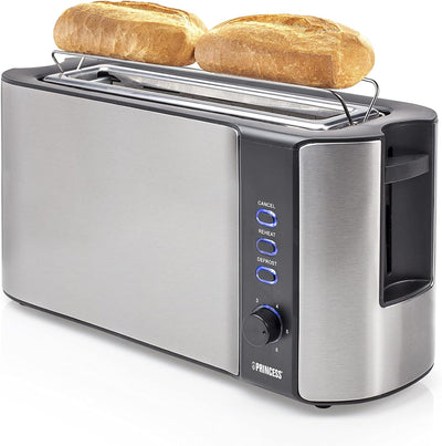 Princess Langschlitztoaster mit eingebautem Broetchenaufsatz Edelstahl, Schwarz Langschlitz-Toaster,