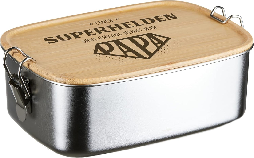 Tassenbrennerei Brotdose mit Spruch - Einen Superhelden ohne Umhang nennt man Papa - 1000ml Edelstah