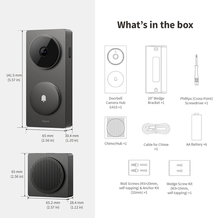 Aqara Smart Türklingel Kamera G410 mit Chime, 2k, Homekit-Sicherheits-Video, 2-Wege Audio, Integrier