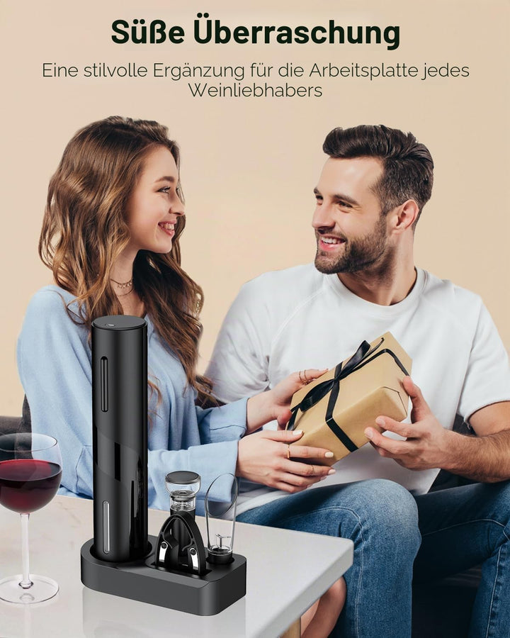 Pawfly 5 in 1 Akku Weinflaschenöffner Set Automatischer Weinöffner mit Weindekanter Ausgiesser Vakuu