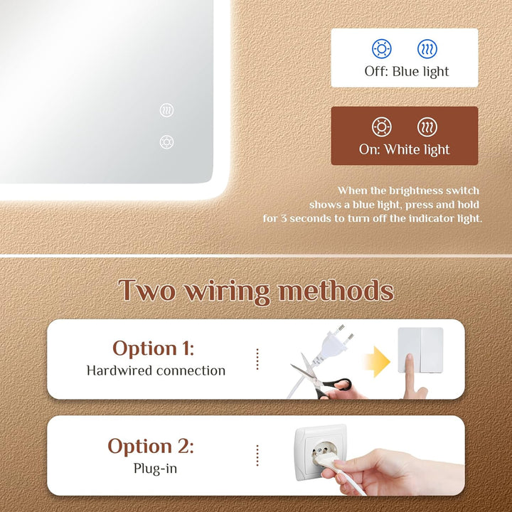 Clevich Badspiegel mit Beleuchtung 80×60 cm, LED Spiegel mit 3 Lichtfarben dimmbar, gehärtetes Glas