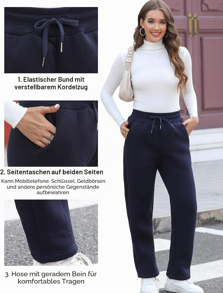 UMIPUBO Gefütterte Jogginghose Damen Warm Fleece Freizeithose Winter Thermo Fleecehose High Waist Sw