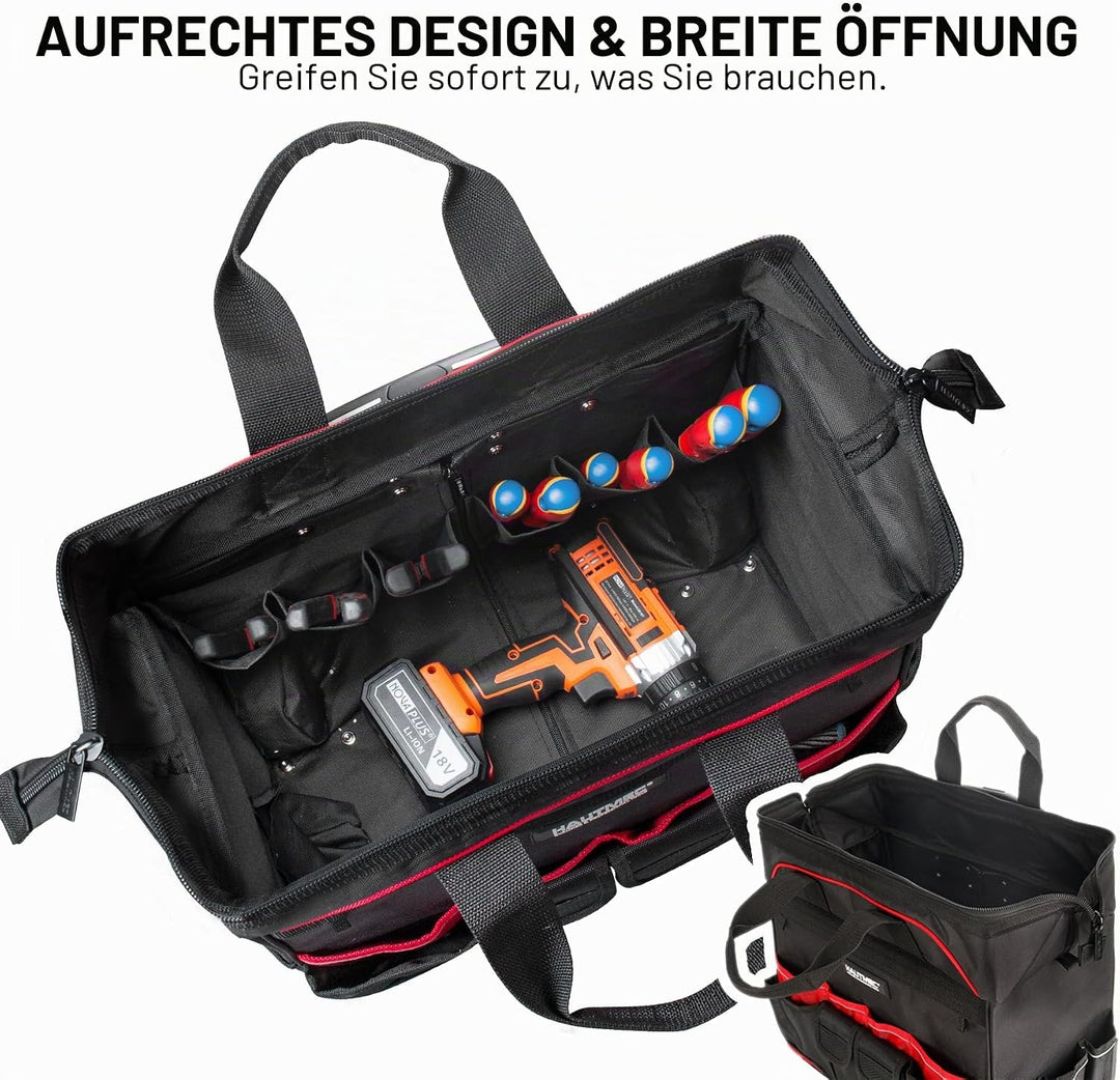 HAUTMEC Professionelle 18-Zoll (46cm) Rollwerkzeugtasche mit breiter Öffnung, Aufbewahrungstasche mi