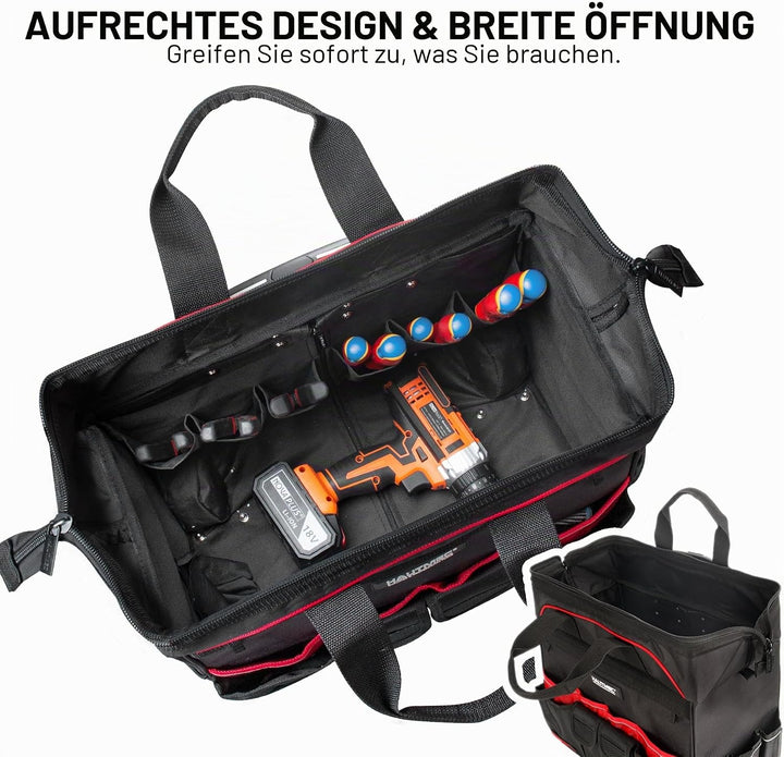 HAUTMEC Professionelle 18-Zoll (46cm) Rollwerkzeugtasche mit breiter Öffnung, Aufbewahrungstasche mi