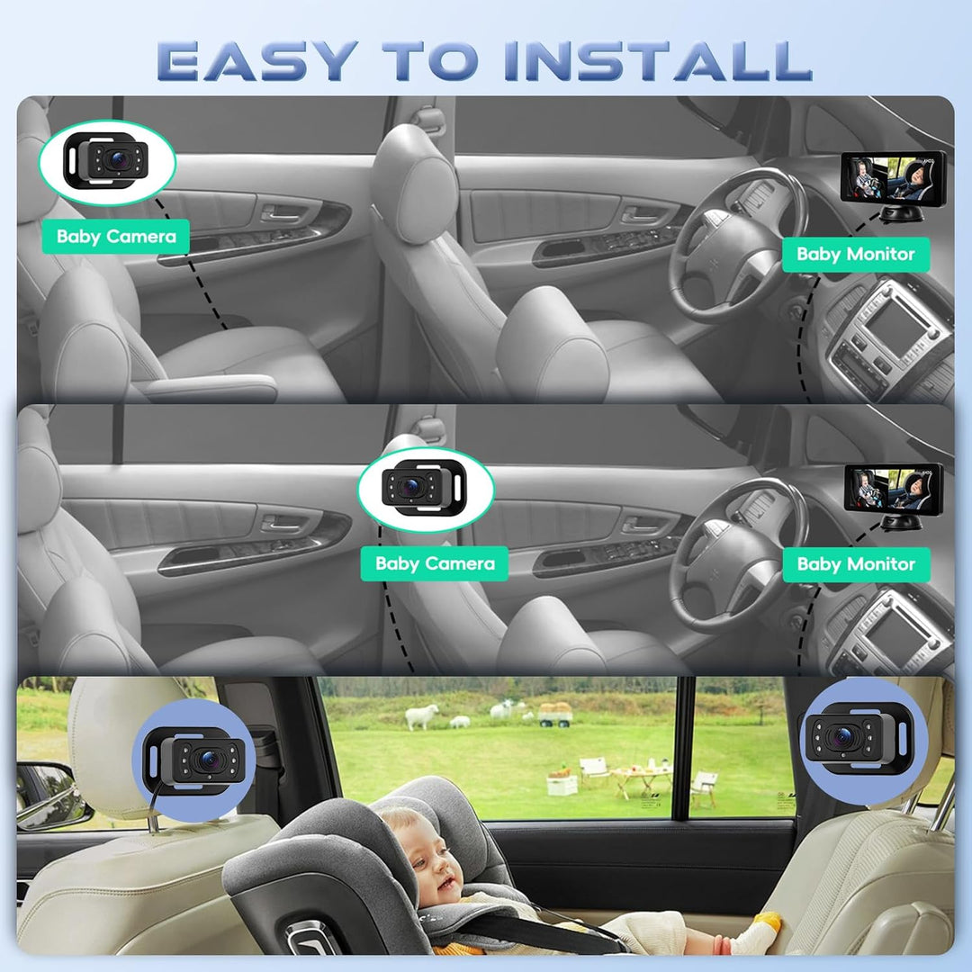 Hodozzy Dual Baby Autokamera für 2 Kinder - 6,86 Zoll IPS Split-Screen HD Display, Nachtsicht, 360°