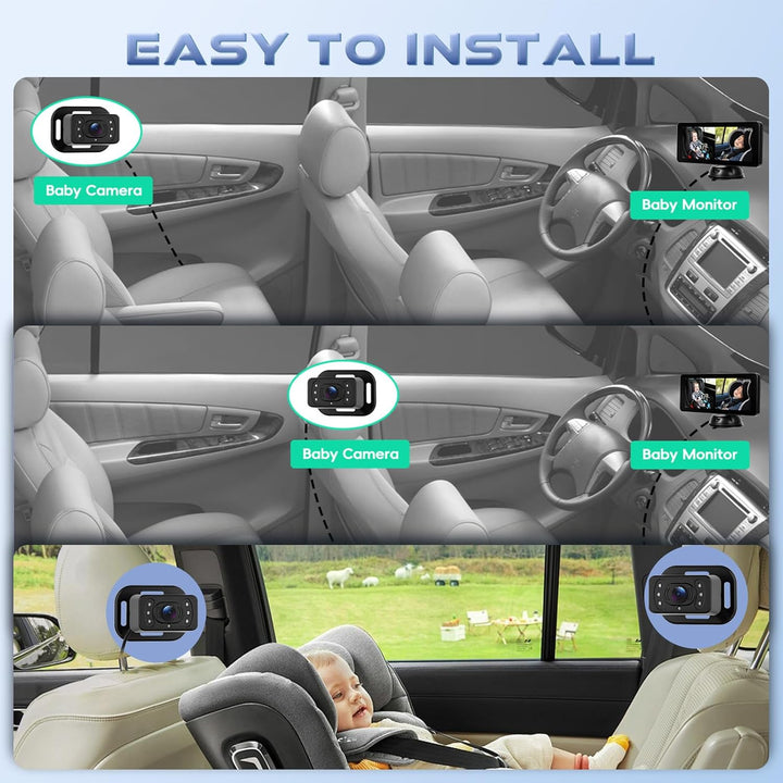 Hodozzy Dual Baby Autokamera für 2 Kinder - 6,86 Zoll IPS Split-Screen HD Display, Nachtsicht, 360°