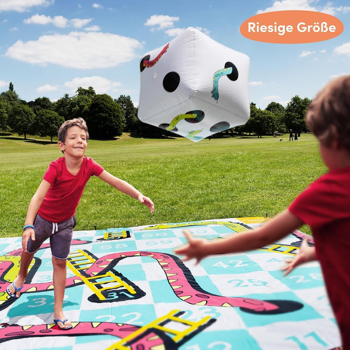 THE TWIDDLERS XXL Schlangen und Leitern Riesenspiel (3x3m) - Wasserfeste Outdoor Spielmatte für Kind