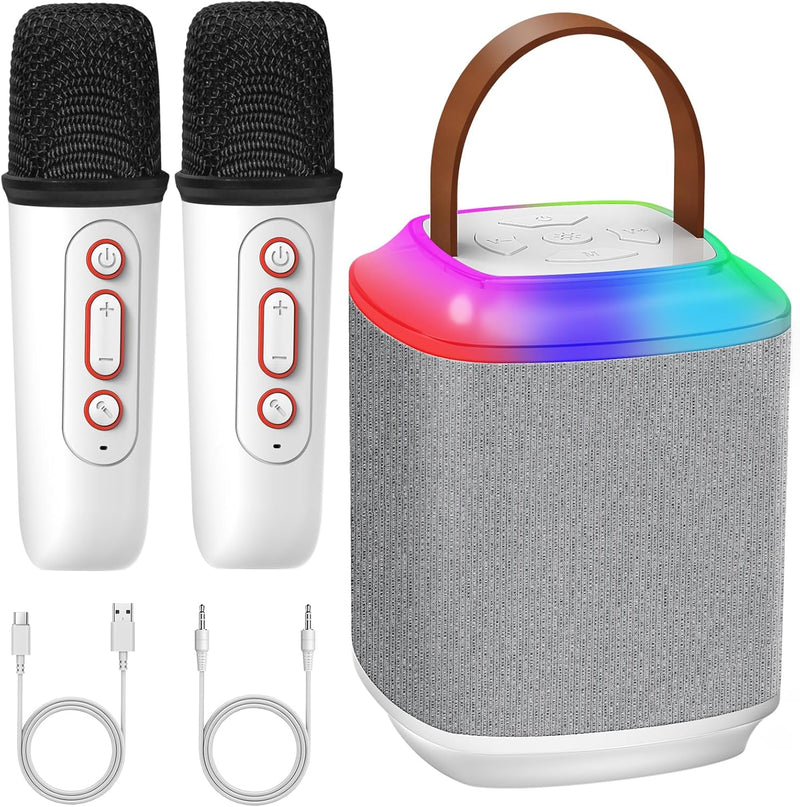 Qoosea Tragbarer Bluetooth Karaoke Maschine mit 2 Kabelloser Mikrofon, Mini Bluetooth Lautsprecher P