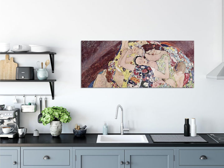 Glasbild Panorama | Wandbild aus Echtglas | Gustav Klimt - Die Jungfrau | 120x50 cm | inkl. Aufhängu