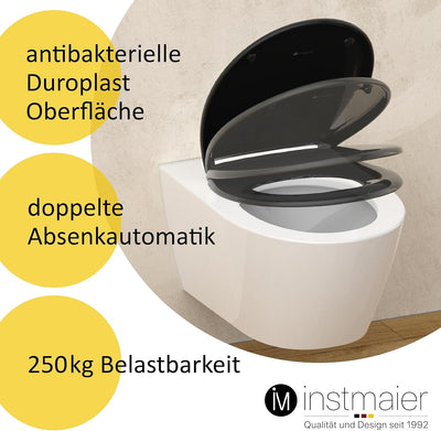 instmaier Toilettendeckel mit Absenkautomatik schwarz | Made in Germany | ovale Form | Toilettensitz