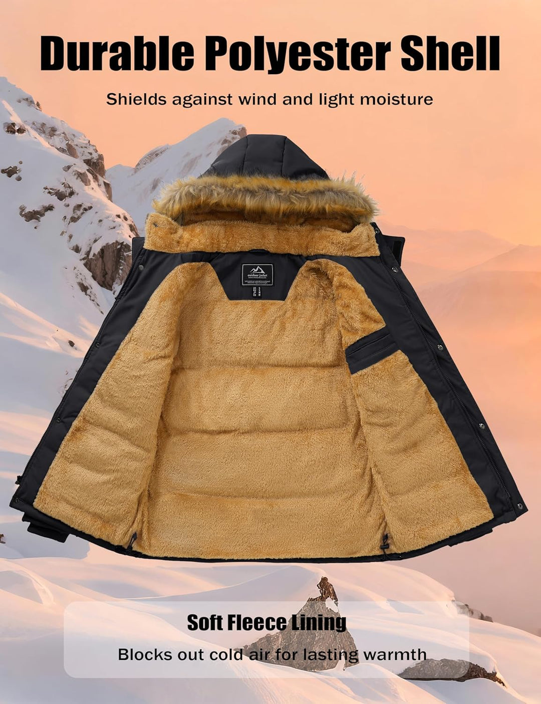 MAGCOMSEN Herren Winter Parka Jacke Winddicht Outdoor Warme Fleecejacke Freizeit Übergangsjacke Wass