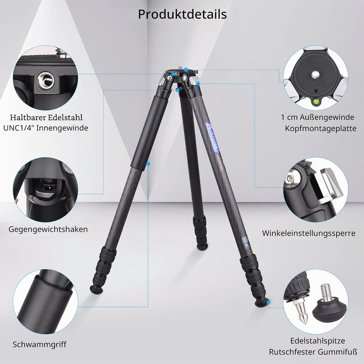 Kompaktes Kohlefaser-Stativ mit Steintasche ARTCISE CT80C Hochleistungs-Reisekameraständer für Canon
