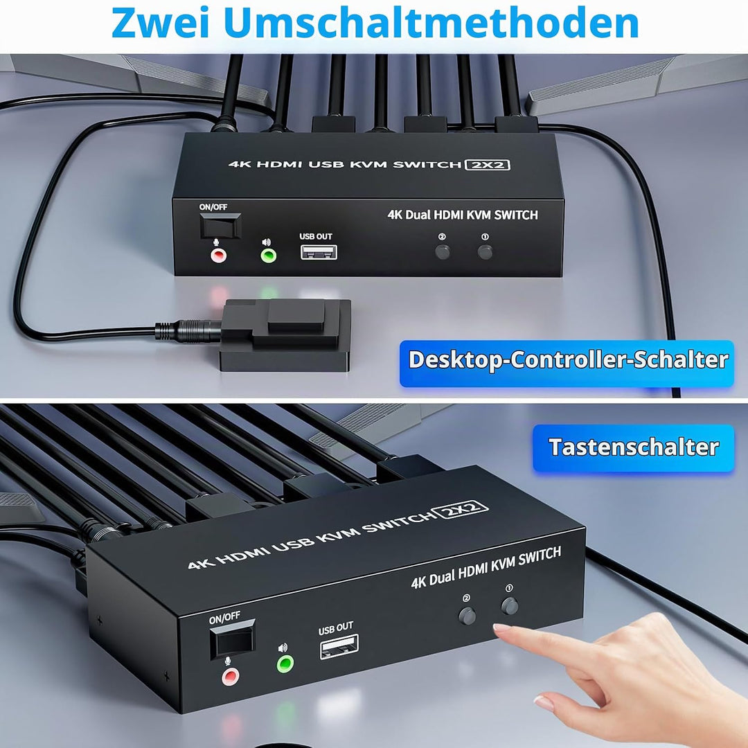 2 Port HDMI USB KVM Switch 4K@60Hz, Bolaazul Dual-Port USB 2,0 HDMI 2,0 KVM Switcher 2x2, Tastatur M