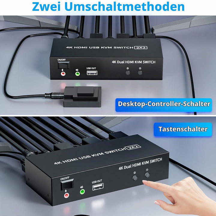 2 Port HDMI USB KVM Switch 4K@60Hz, Bolaazul Dual-Port USB 2,0 HDMI 2,0 KVM Switcher 2x2, Tastatur M