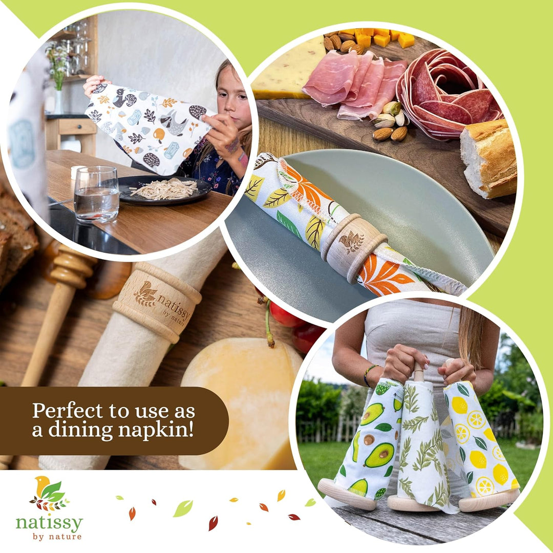 Wiederverwendbare Küchenrolle aus Baumwolle, 10 Stück waschbare Küchenrolle waschbar mit Holzhalter