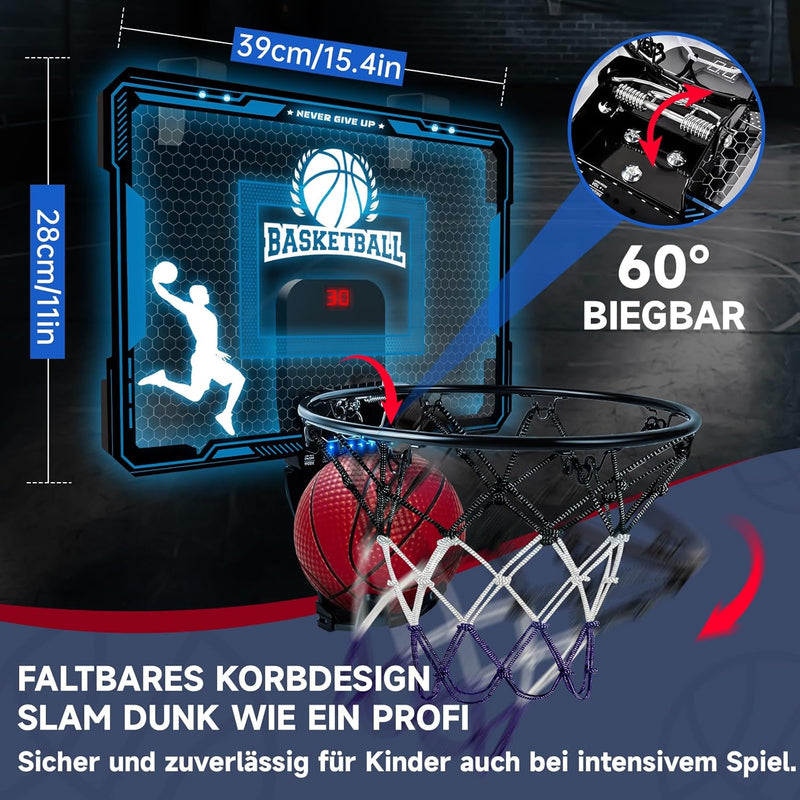 BuzzoXerex Basketballkorb Kinder Indoor, Mini Basketballkorb fürs Zimmer tür mit Fernbedienungen, 4