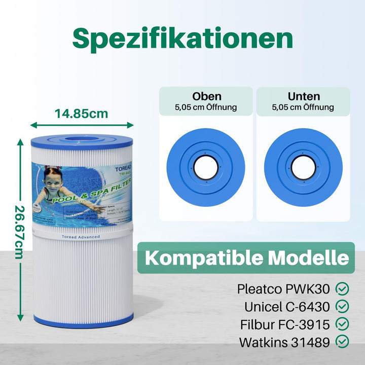TOREAD Hot Springs Spa Filter ersetzt Watkins 31489, Unicel C-6430, Pleatco PWK30, Filbur FC-3915, 7