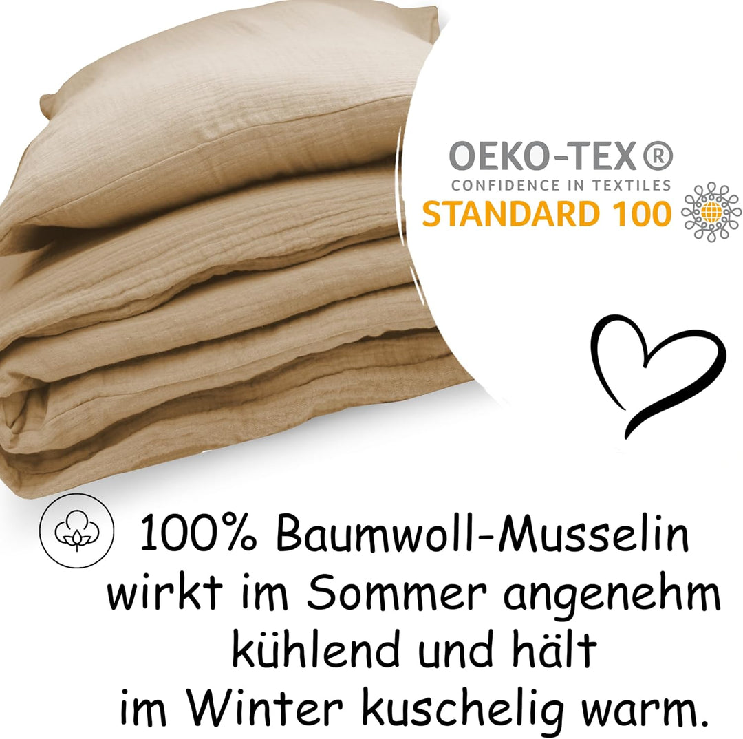 PinkZebra Kinderbettwäsche Musselin 100 x 135 cm + 40 x 60 cm, Bettwäsche aus 100% Bio-Baumwolle Ohn