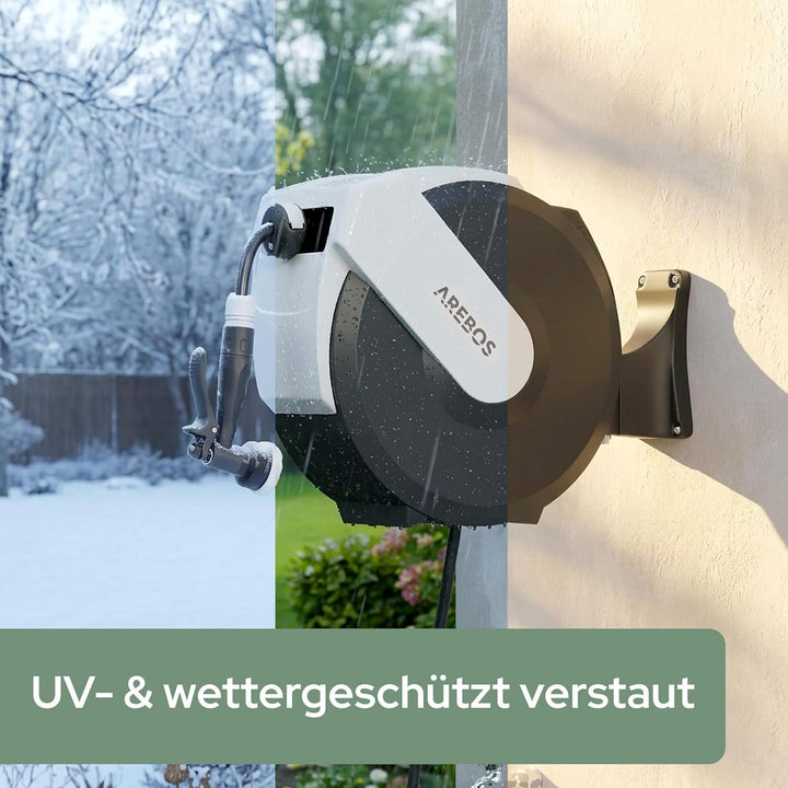 Arebos Schlauchtrommel Schlauchrolle Gartenschlauchaufroller 35 m | Wandschlauchbox automatisch | Wa