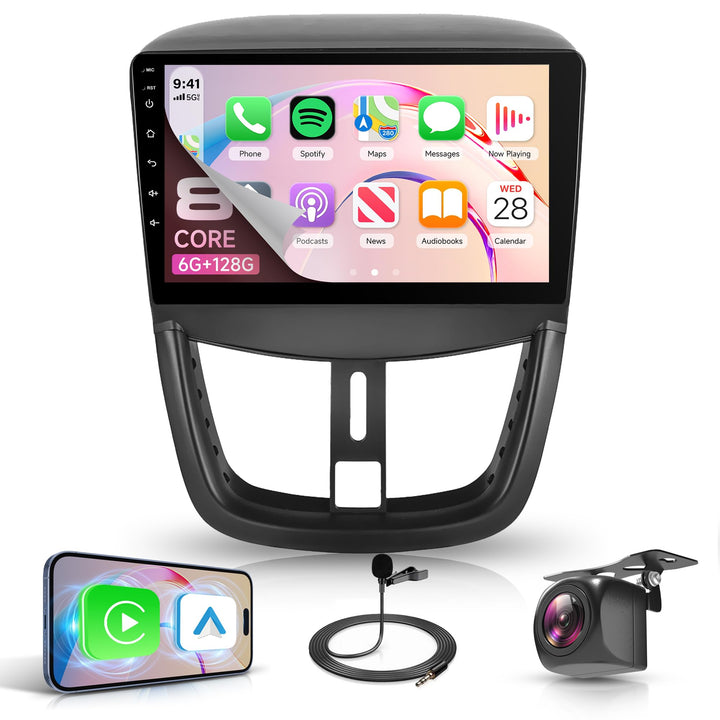 Rimoody 8 Core 6G+128G Autoradio für Peugeot 207 2006-2015 Carplay Wireless 9" Radio Auto Android 15