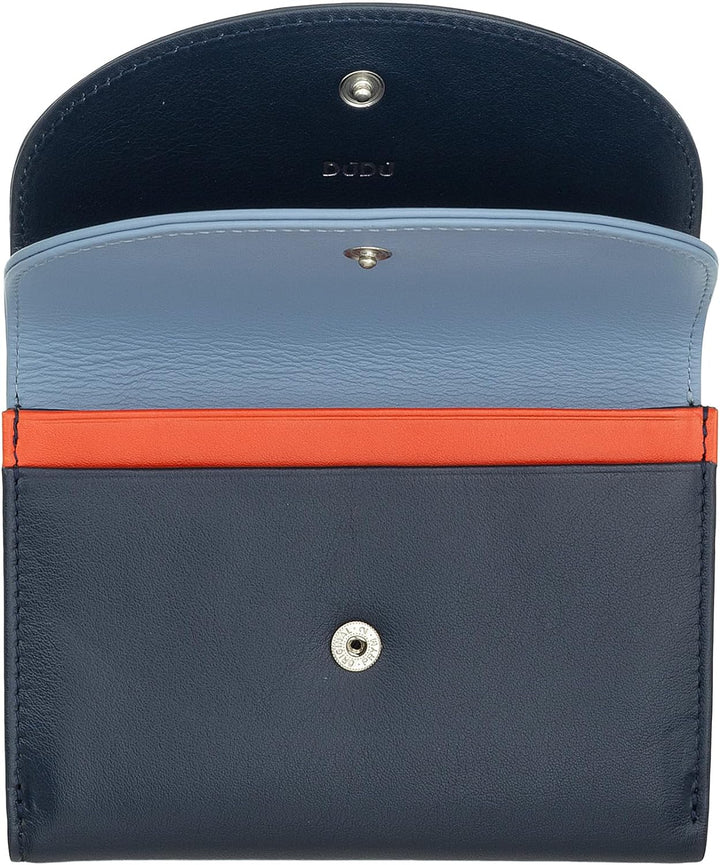 DUDU Damen-Gedldbörse Echtleder RFID mit Münzfach. Portamonnaie Farbig mit Doppelklappe Kreditkarten