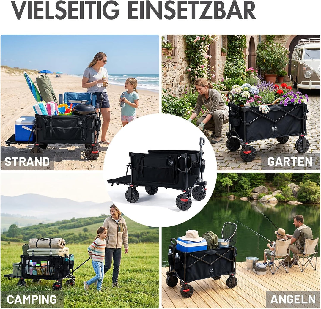 TIMBER RIDGE Bollerwagen Faltbar 400L Extra Lang mit Heckklappe und Bremsen | Strandwagen Klappbar 1