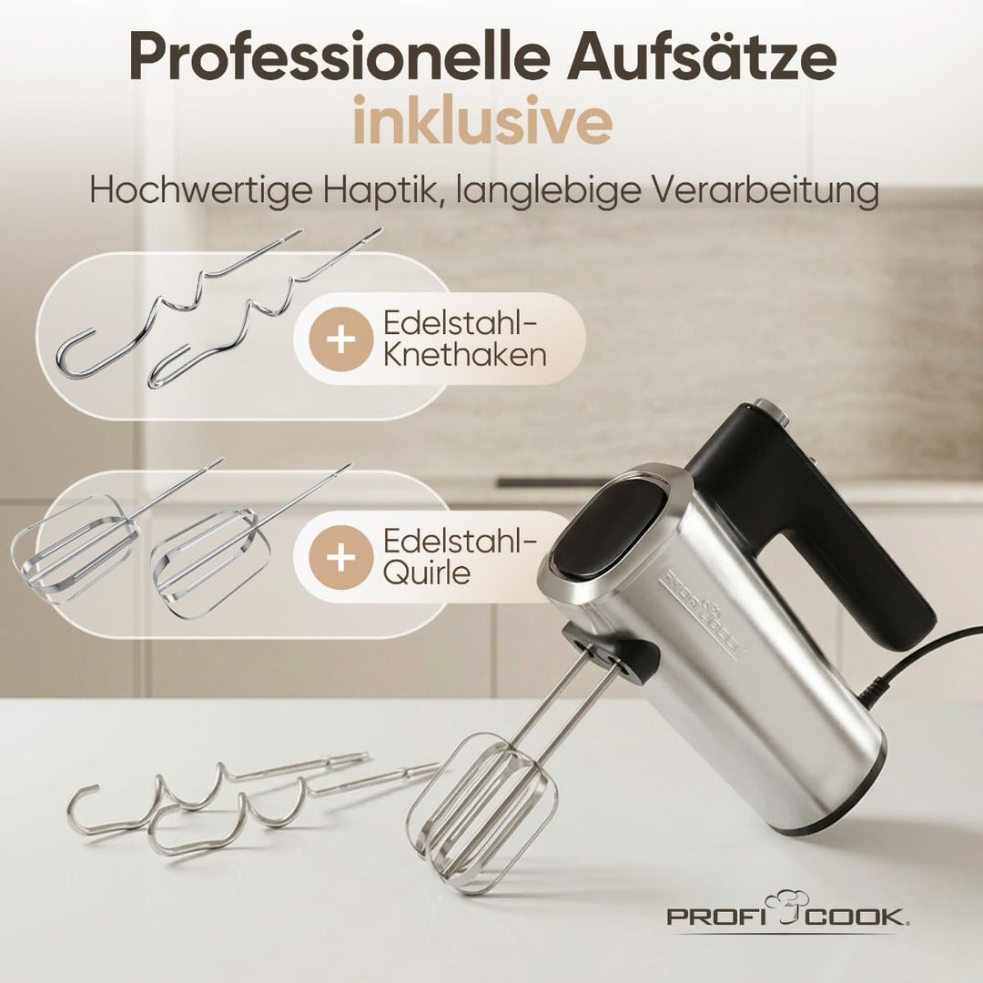 ProfiCook® Handmixer | 5 Stufen | sanfter Start | spülmaschinengeeignetes Zubehör | Turbo | 400W | M