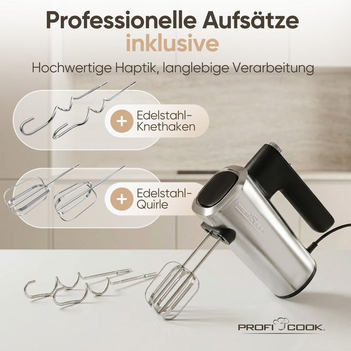 ProfiCook® Handmixer | 5 Stufen | sanfter Start | spülmaschinengeeignetes Zubehör | Turbo | 400W | M